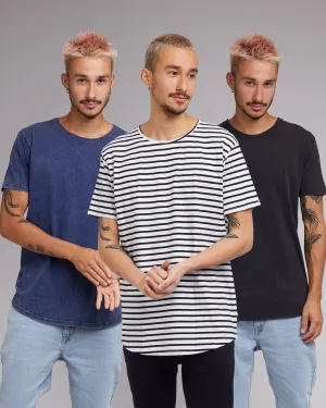 Acid Tail Tee 3pk Navywhtstr/Navy/Wblk