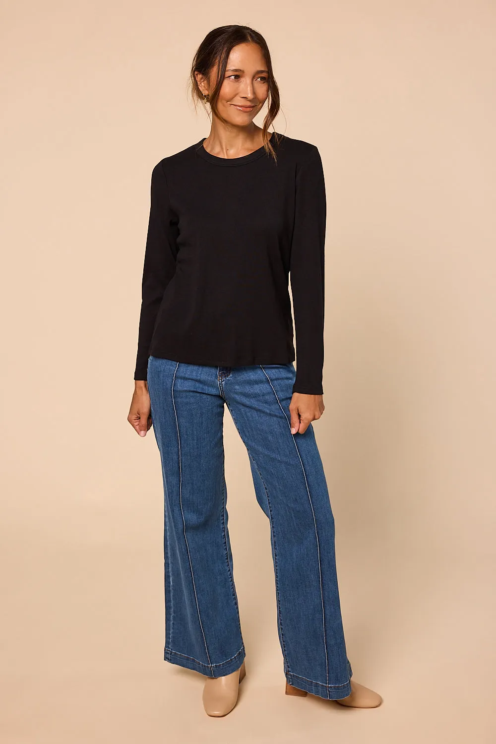 Adrift Ribbed Long Sleeve Tee in Black Adrift