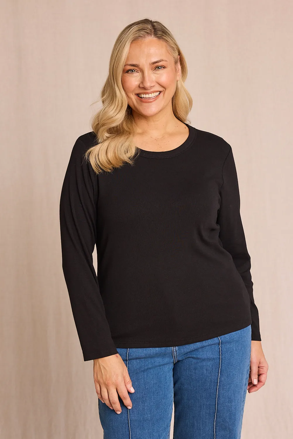 Adrift Ribbed Long Sleeve Tee in Black Adrift