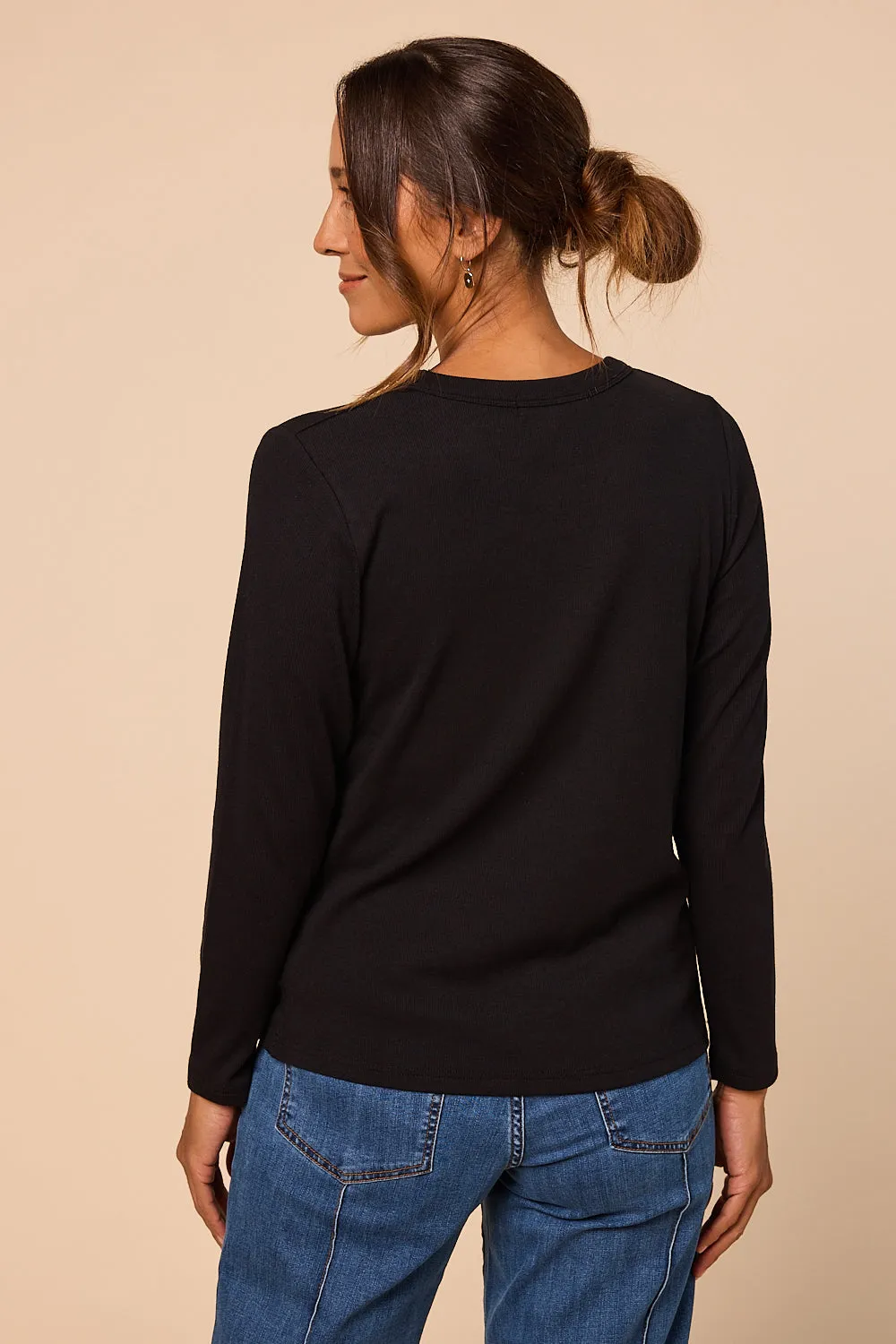 Adrift Ribbed Long Sleeve Tee in Black Adrift