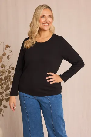 Adrift Ribbed Long Sleeve Tee in Black Adrift