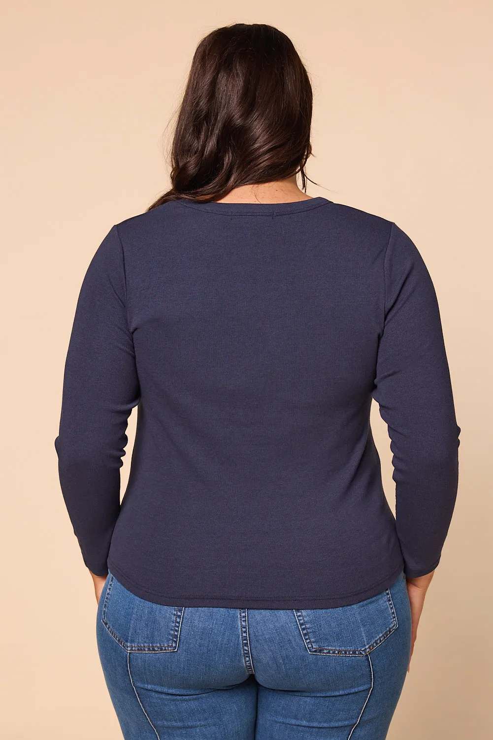 Adrift Ribbed Long Sleeve Tee in Navy Adrift