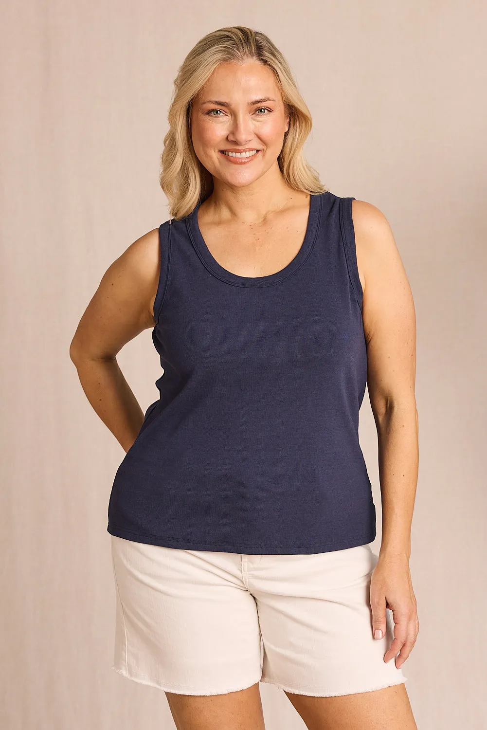 Adrift Ribbed Singlet in Navy Adrift