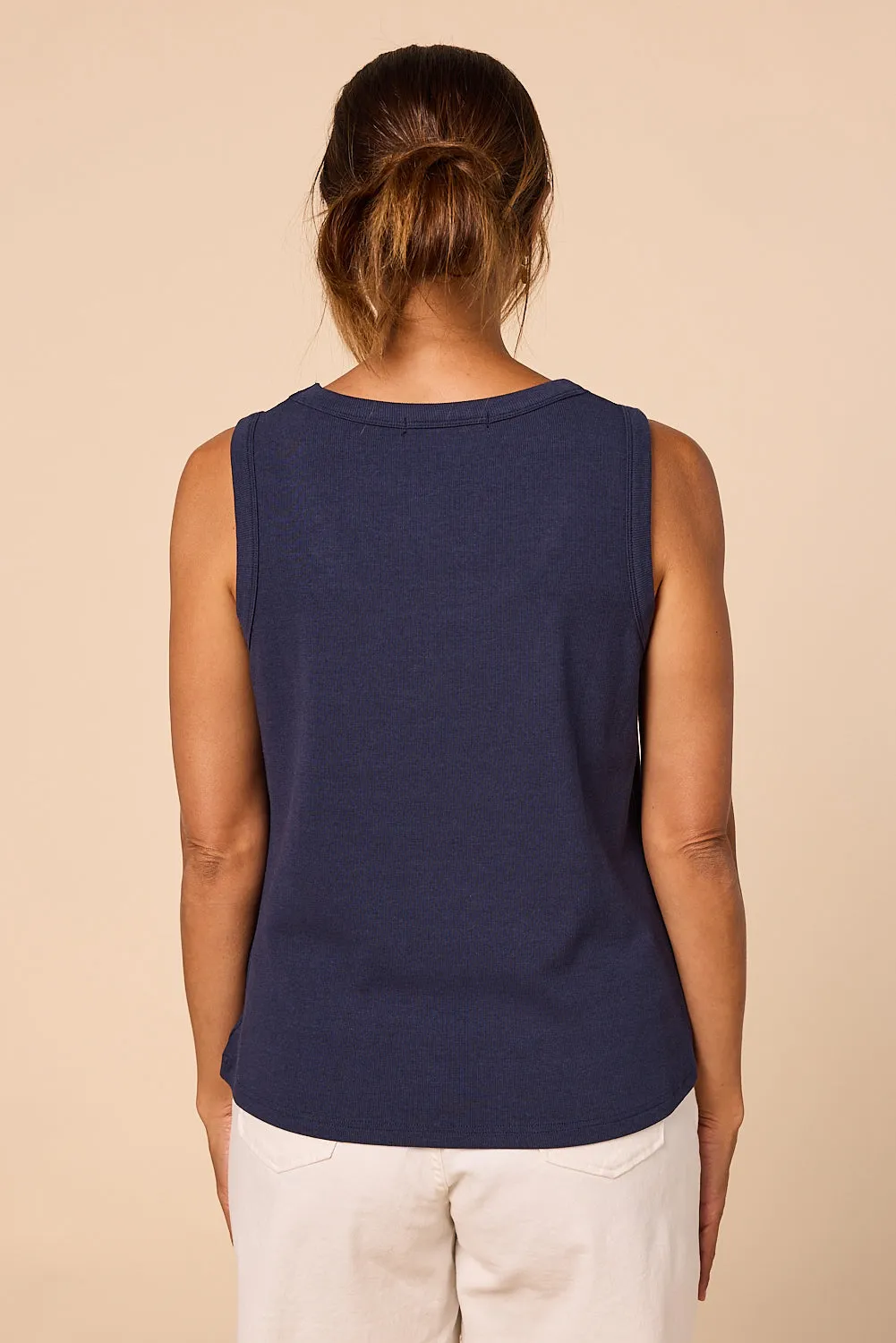 Adrift Ribbed Singlet in Navy Adrift