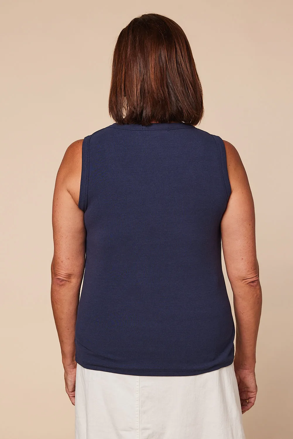 Adrift Ribbed Singlet in Navy Adrift