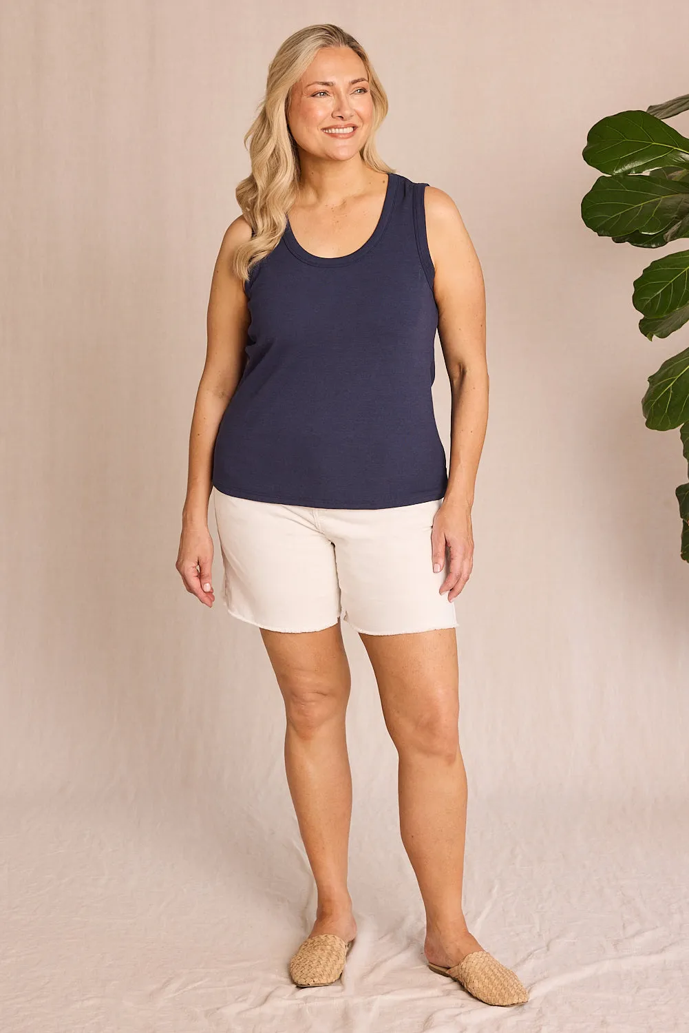 Adrift Ribbed Singlet in Navy Adrift
