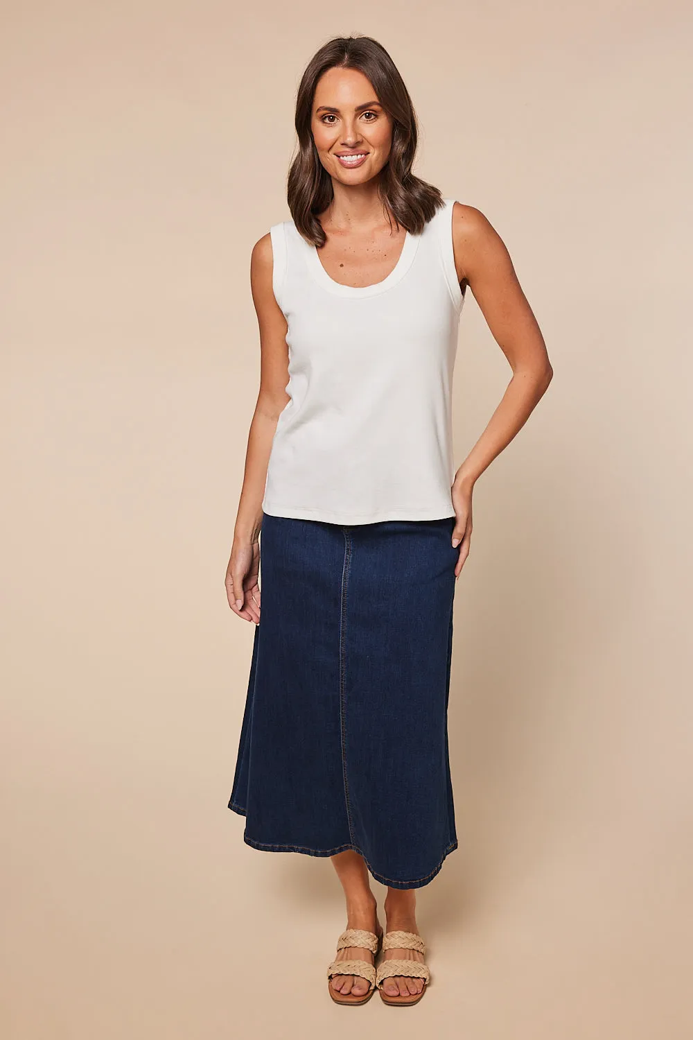 Adrift Ribbed Singlet in White Adrift