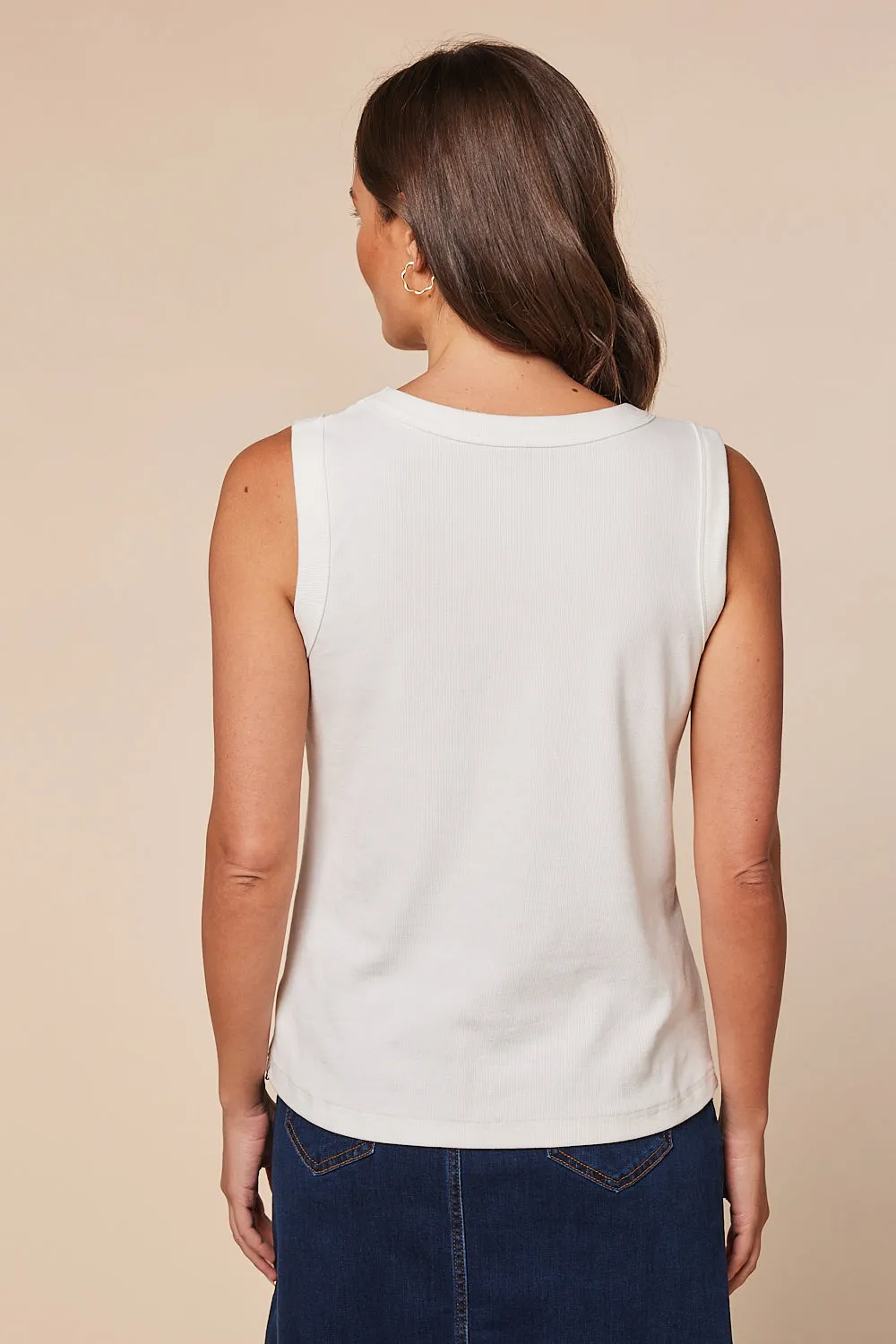 Adrift Ribbed Singlet in White Adrift