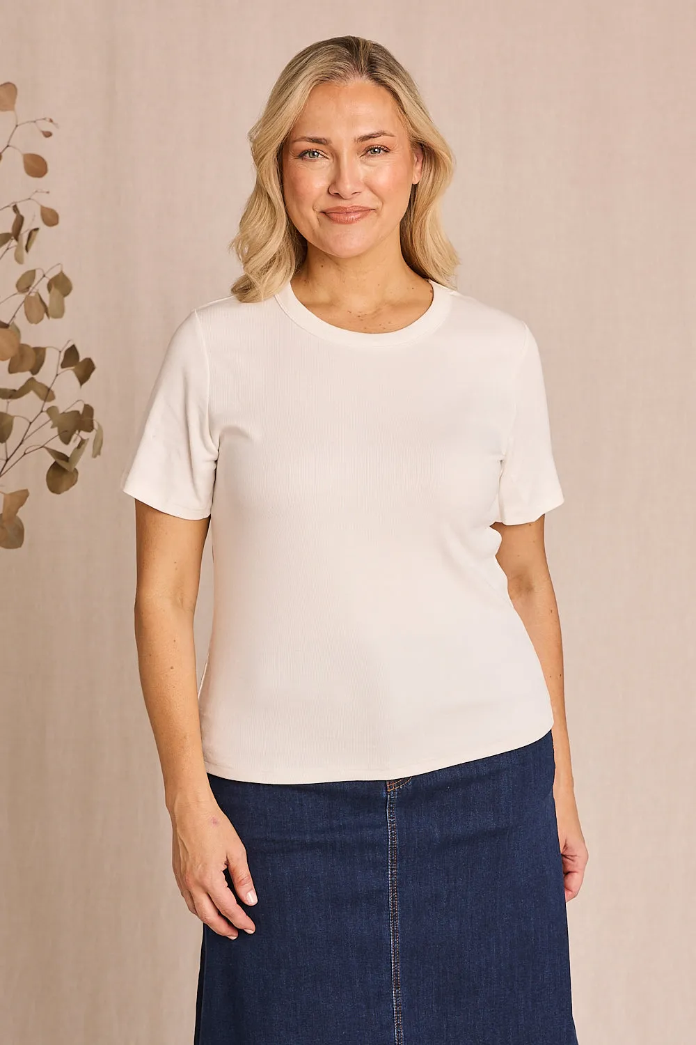 Adrift Ribbed Tee in White Adrift