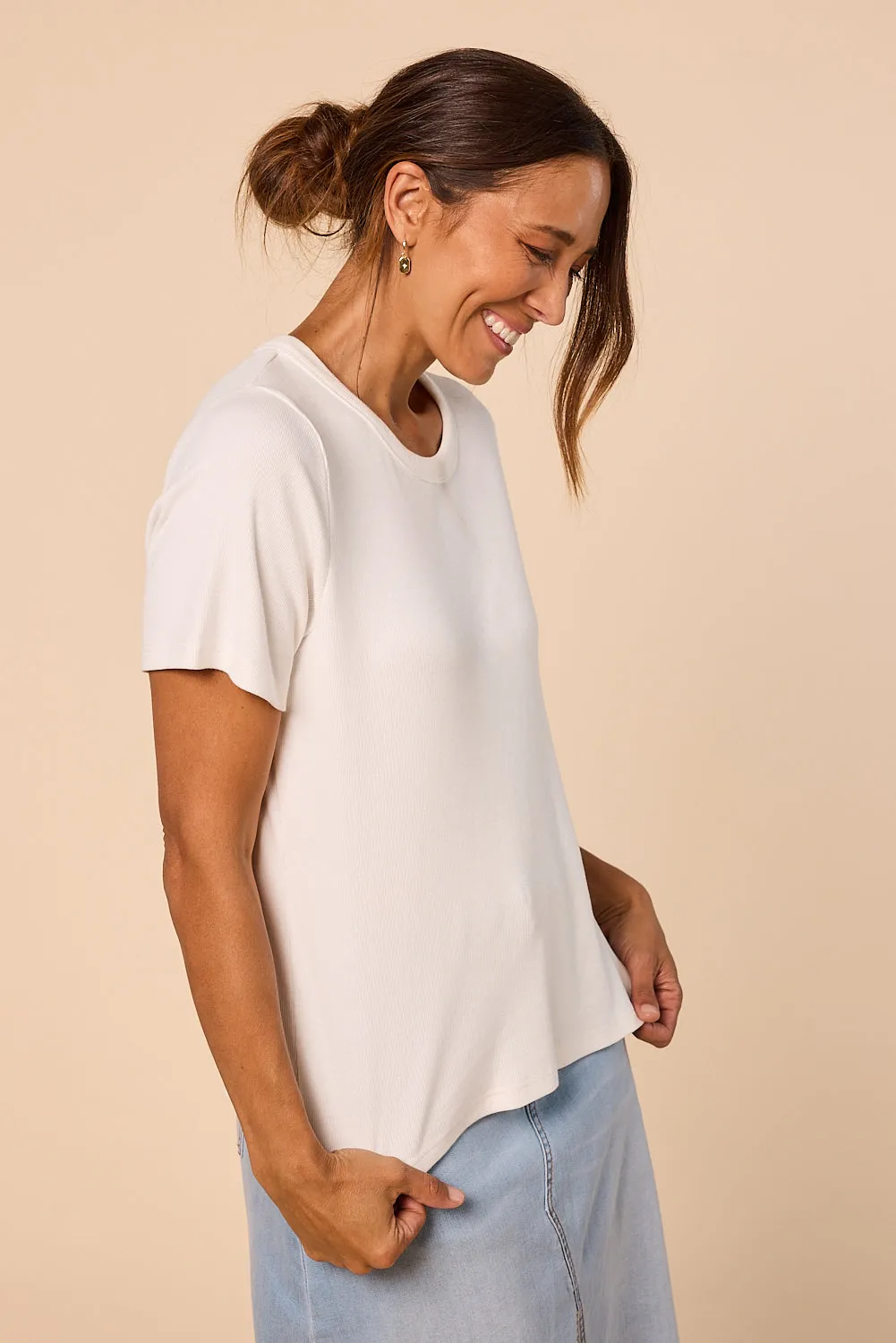 Adrift Ribbed Tee in White Adrift