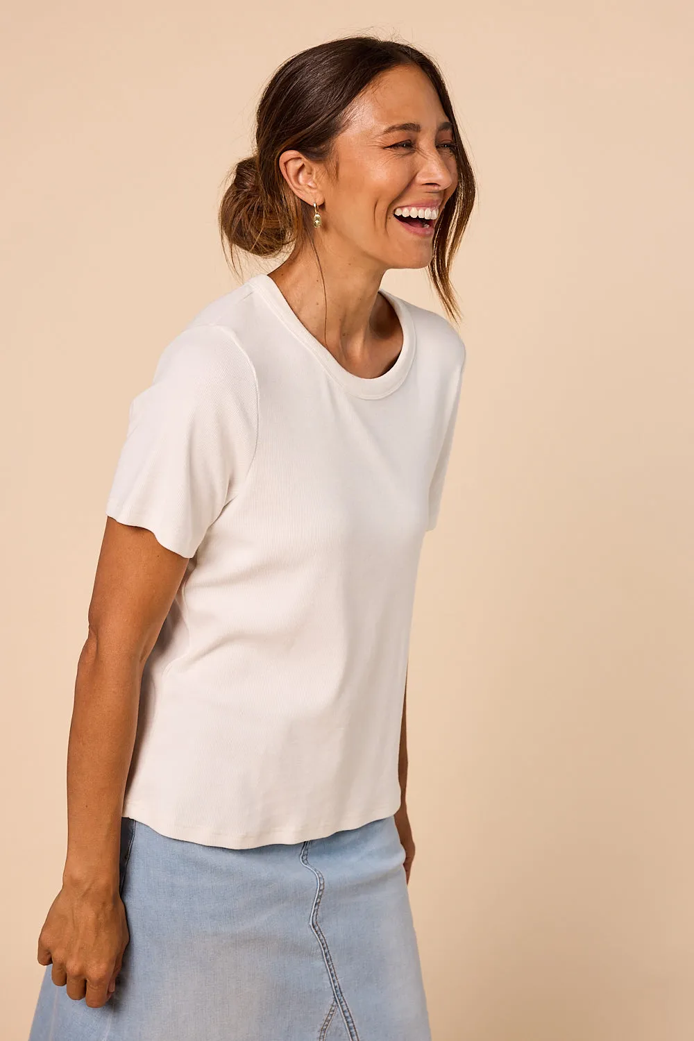 Adrift Ribbed Tee in White Adrift