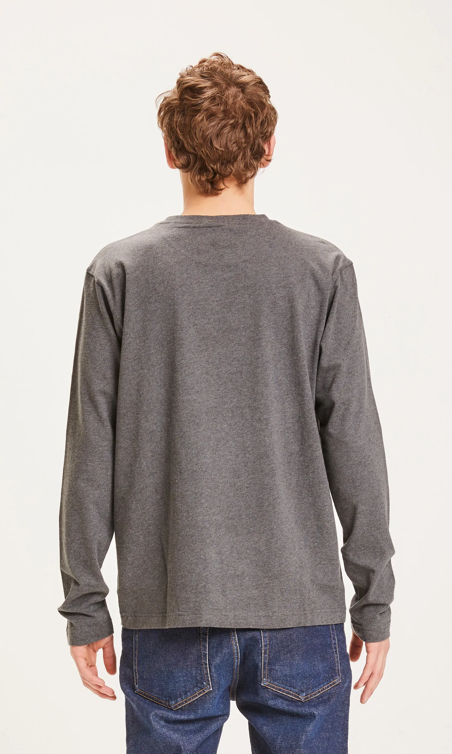 Badge long sleeve - Dark Grey Melange Knowledge Cotton