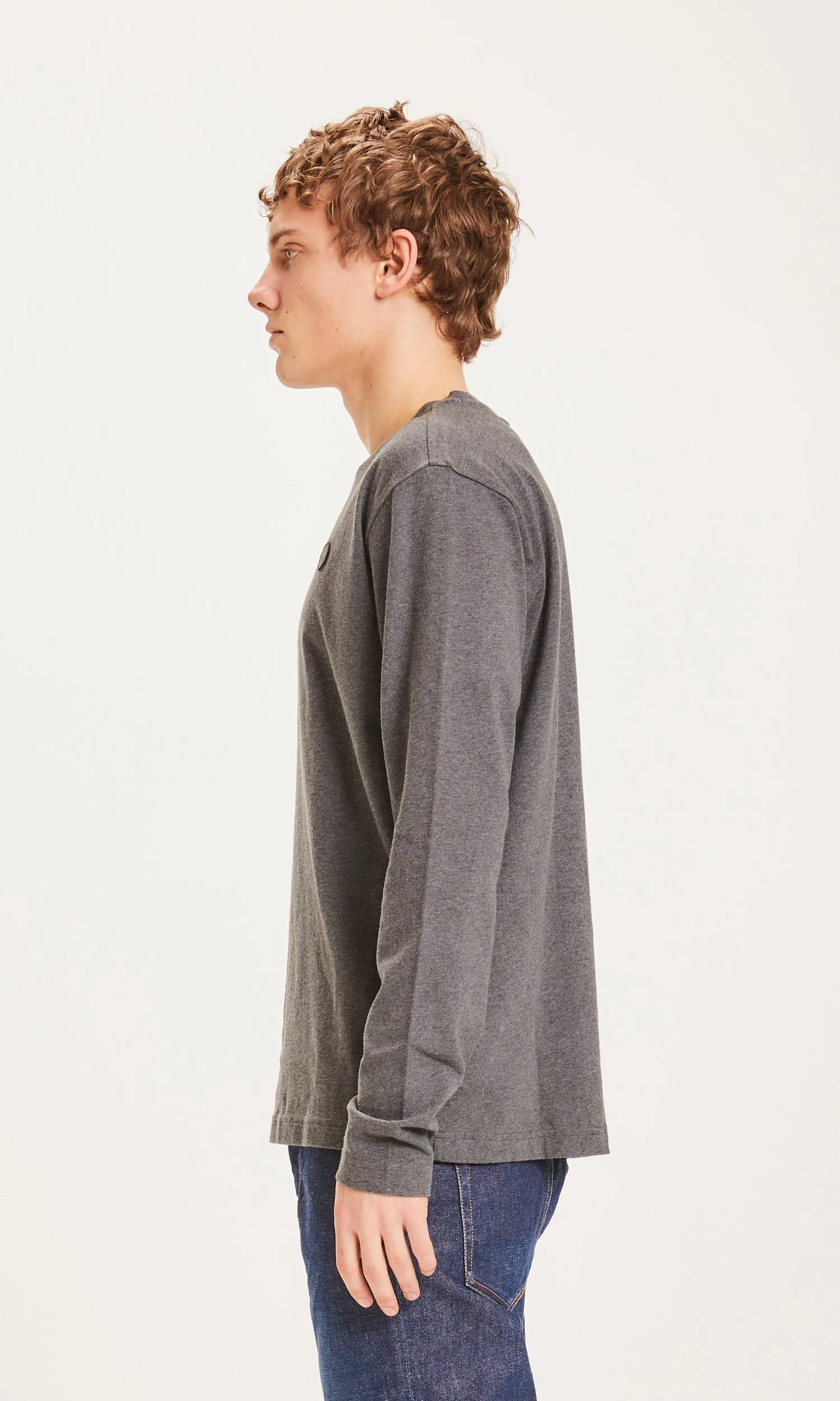 Badge long sleeve - Dark Grey Melange Knowledge Cotton
