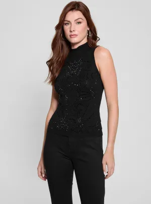 Black Calista Rhinestone Knit Top Guess