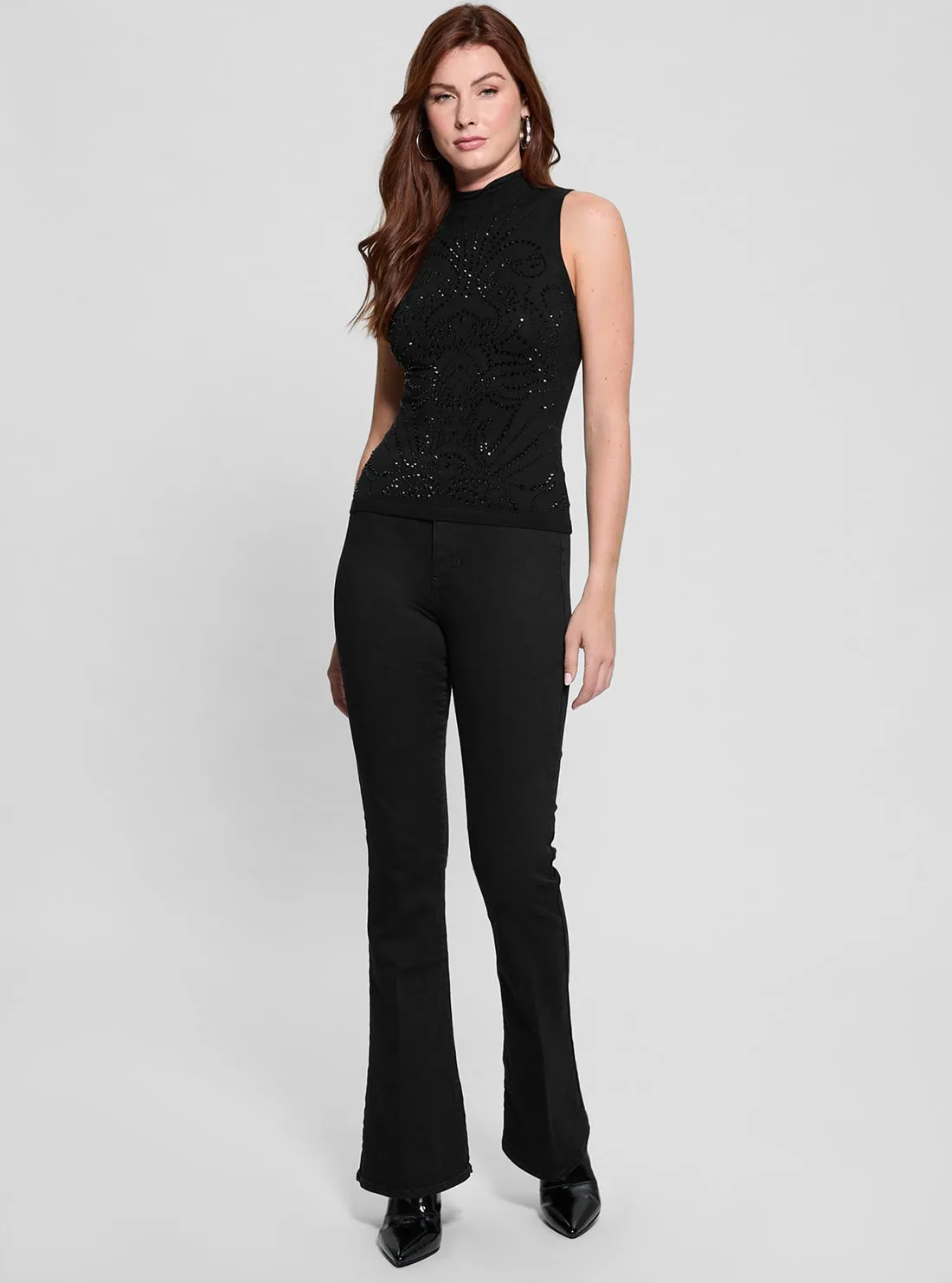 Black Calista Rhinestone Knit Top Guess