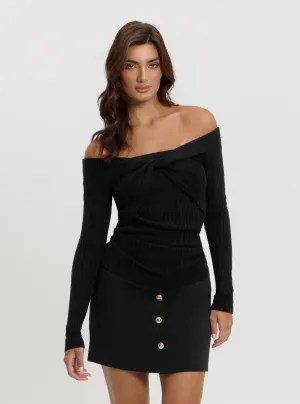 Black Milana Wrap Knit Top Guess