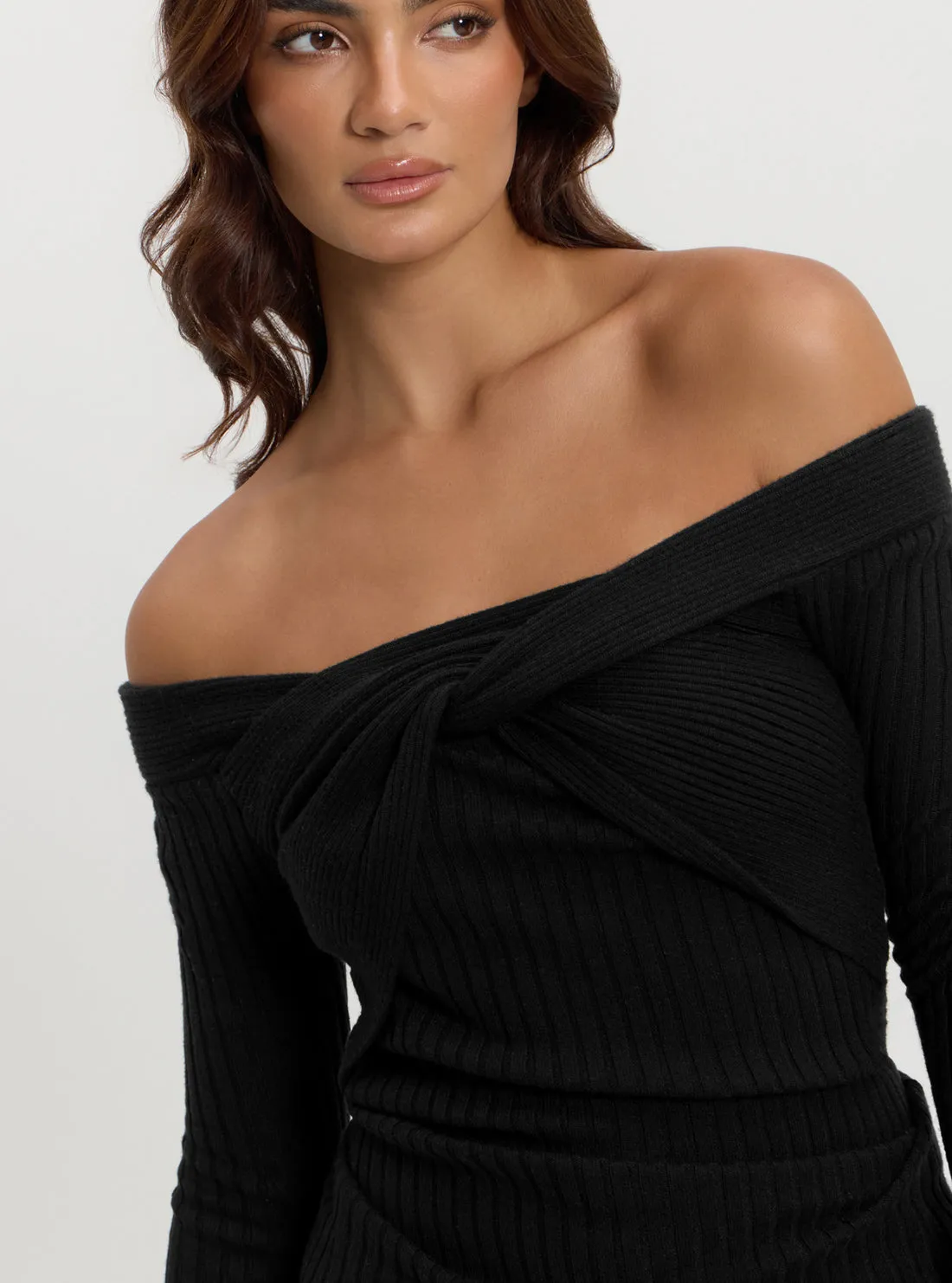 Black Milana Wrap Knit Top Guess