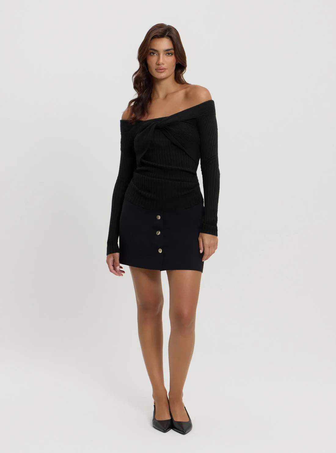 Black Milana Wrap Knit Top Guess