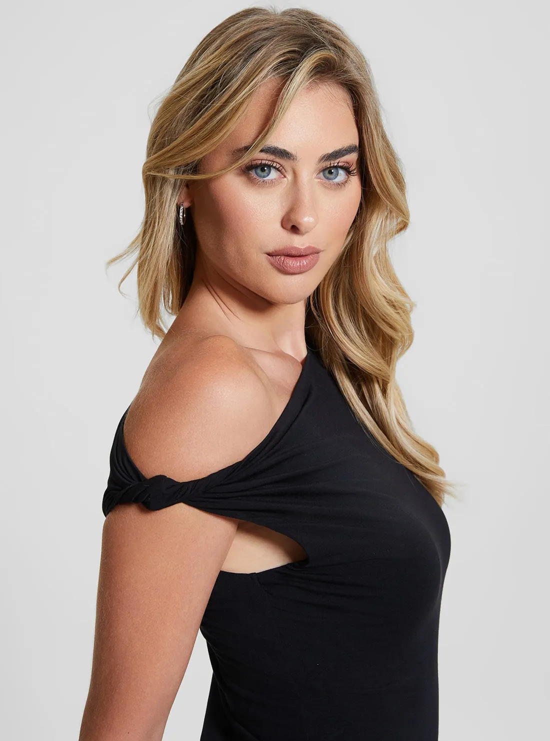 Black Twisted Rita One Shoulder Top Guess
