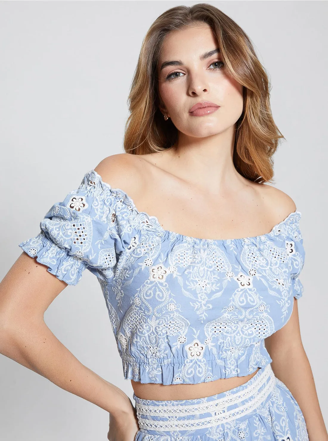 Blue Off Shoulder Frida Top Guess