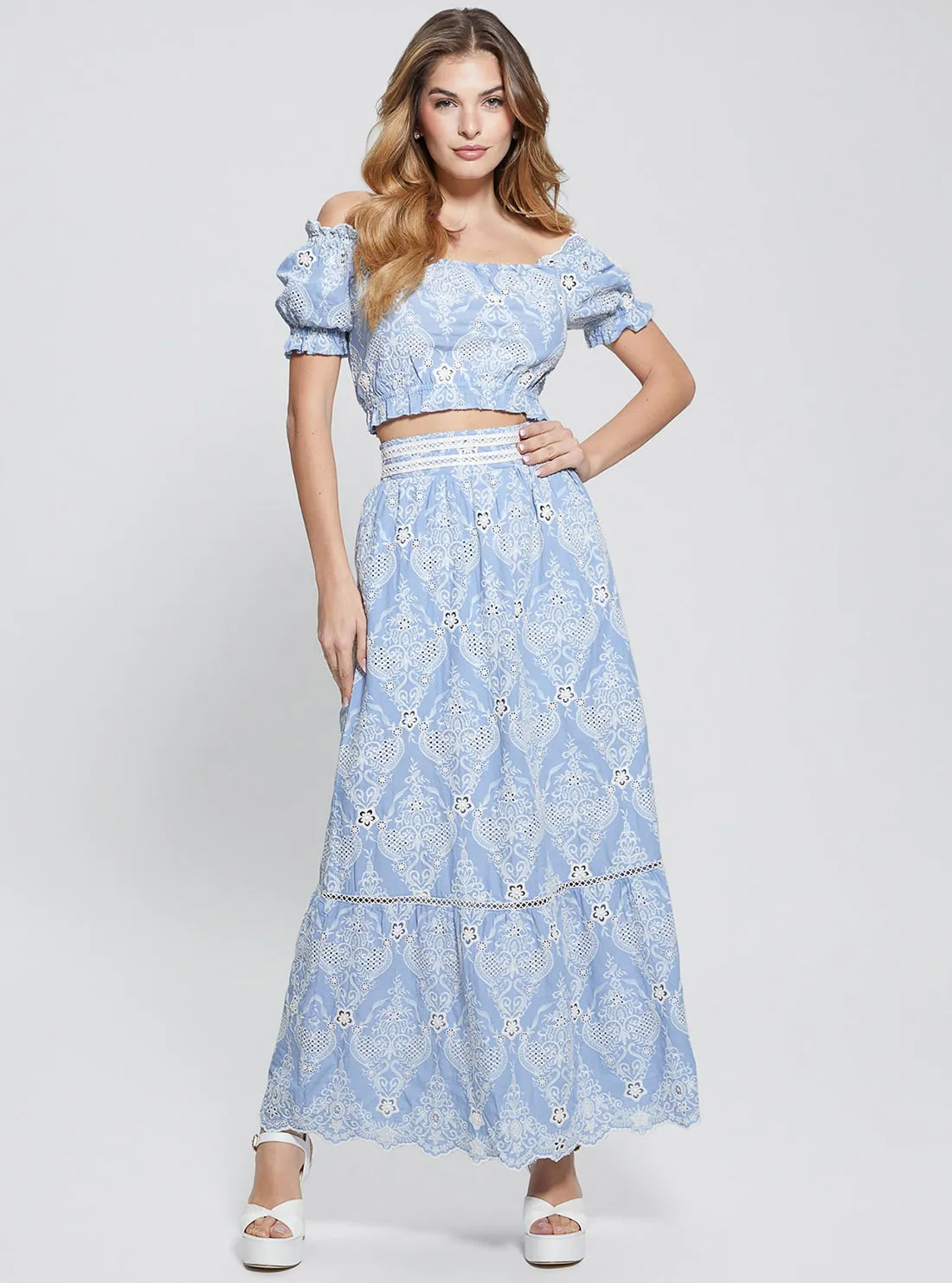 Blue Off Shoulder Frida Top Guess