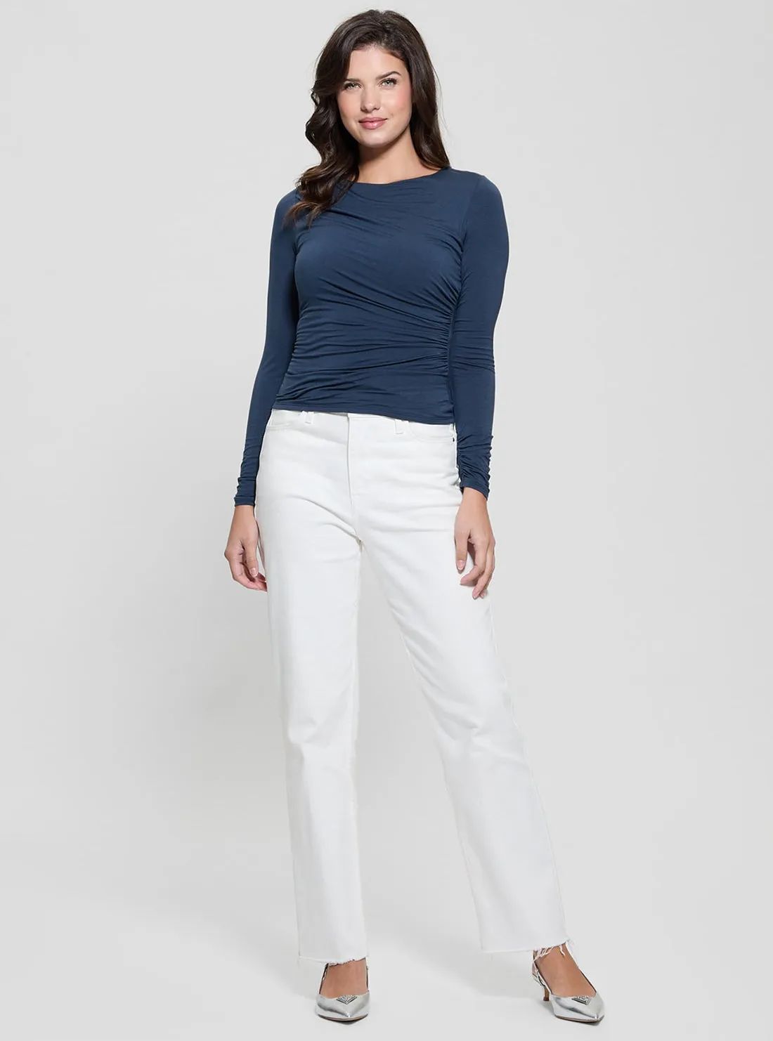 Blue Shirred Noelle Top Guess