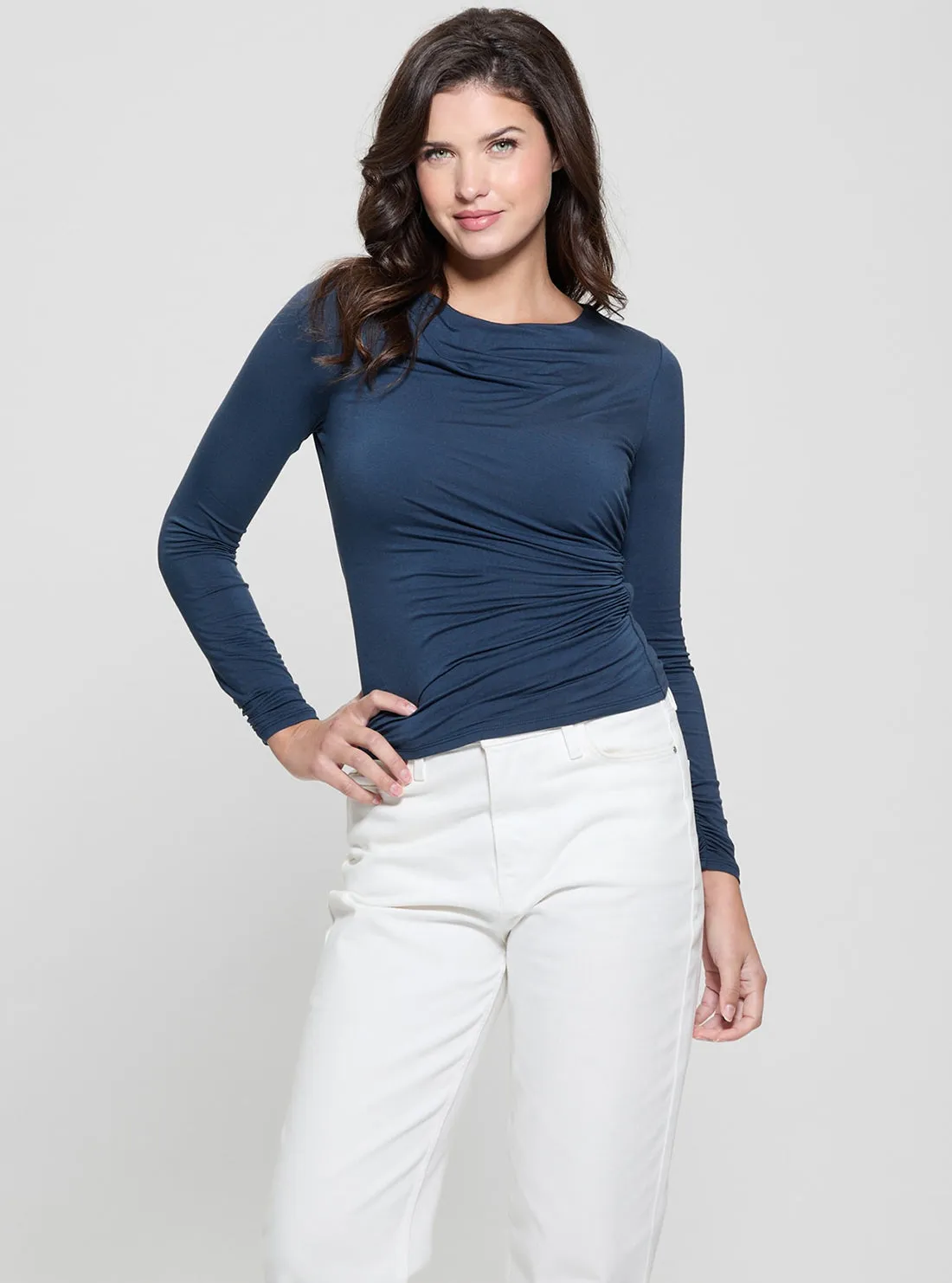Blue Shirred Noelle Top Guess