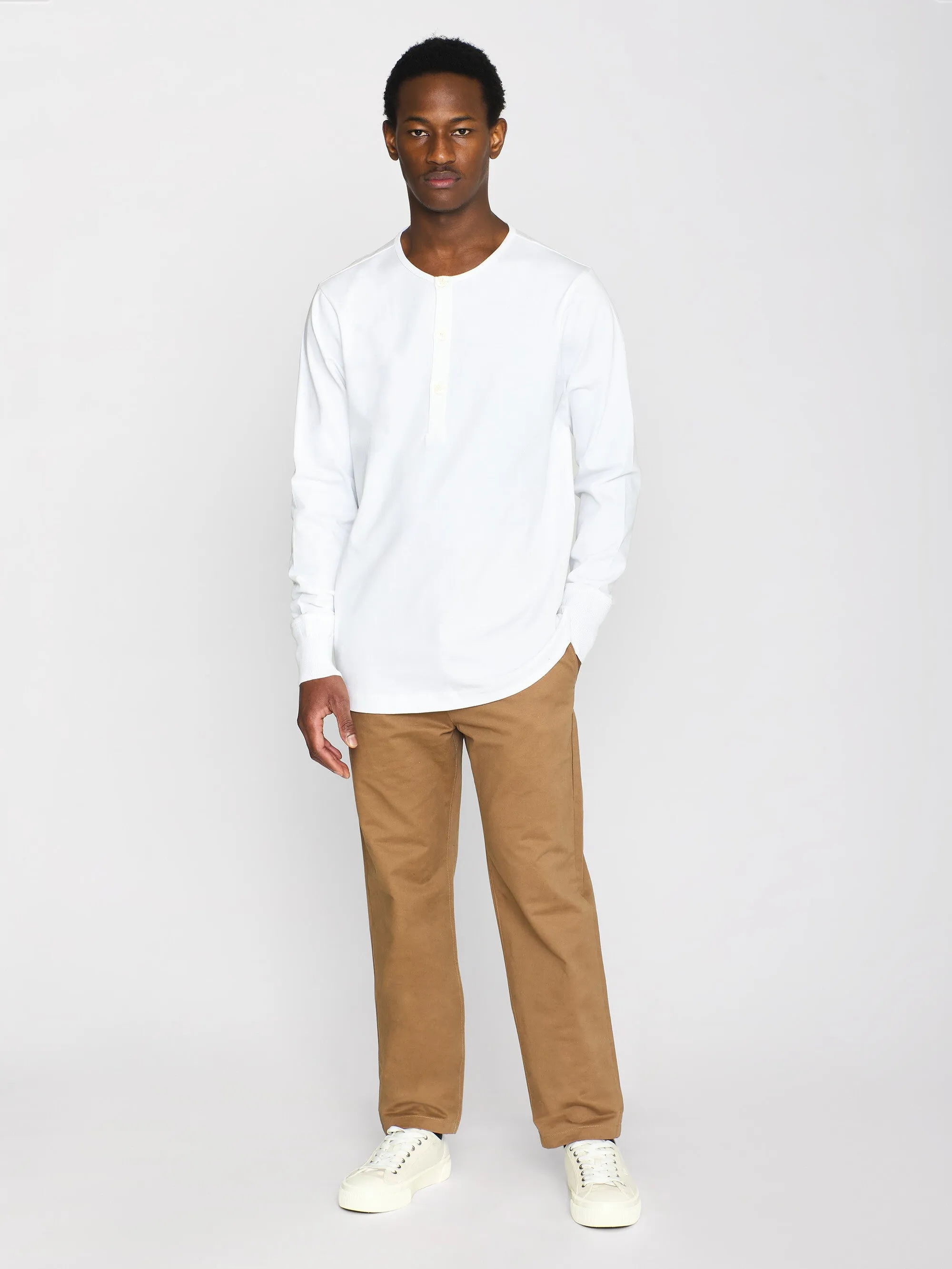 BO long sleeve henley - Regenerative Organic Certified - GOTS/Vegan - Bright White Knowledge Cotton