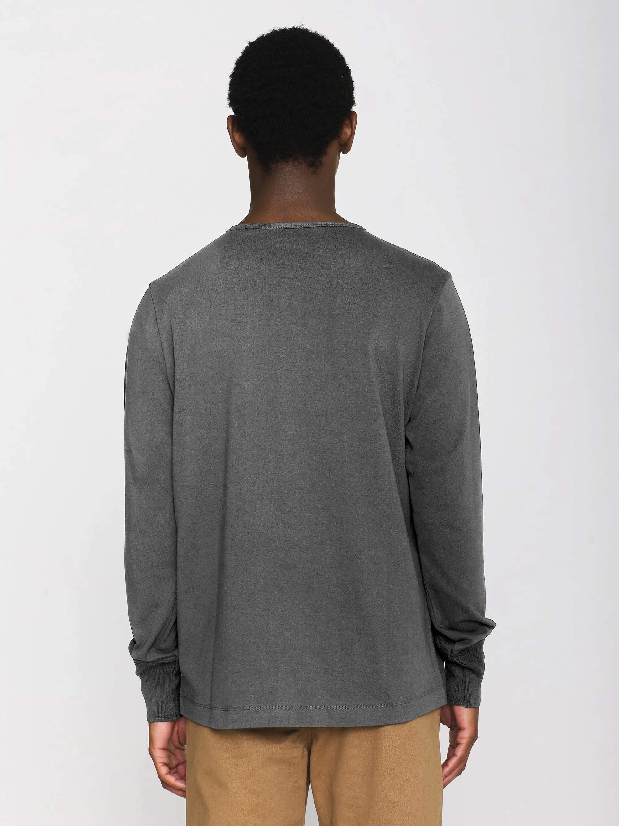 BO long sleeve henley - Regenerative Organic Certified - GOTS/Vegan - Dark Grey Melange Knowledge Cotton