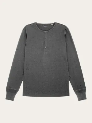 BO long sleeve henley - Regenerative Organic Certified - GOTS/Vegan - Dark Grey Melange Knowledge Cotton