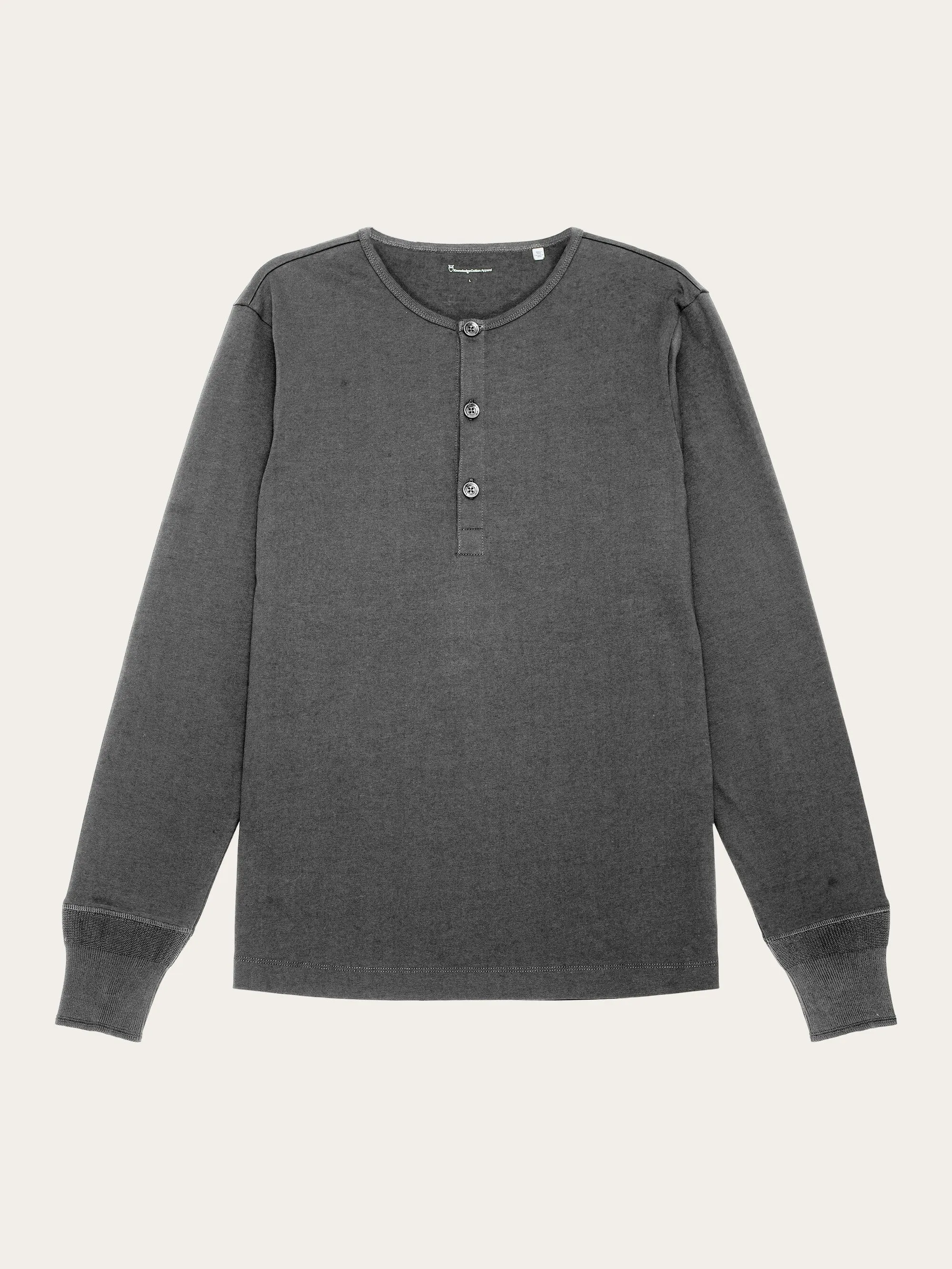 BO long sleeve henley - Regenerative Organic Certified - GOTS/Vegan - Dark Grey Melange Knowledge Cotton