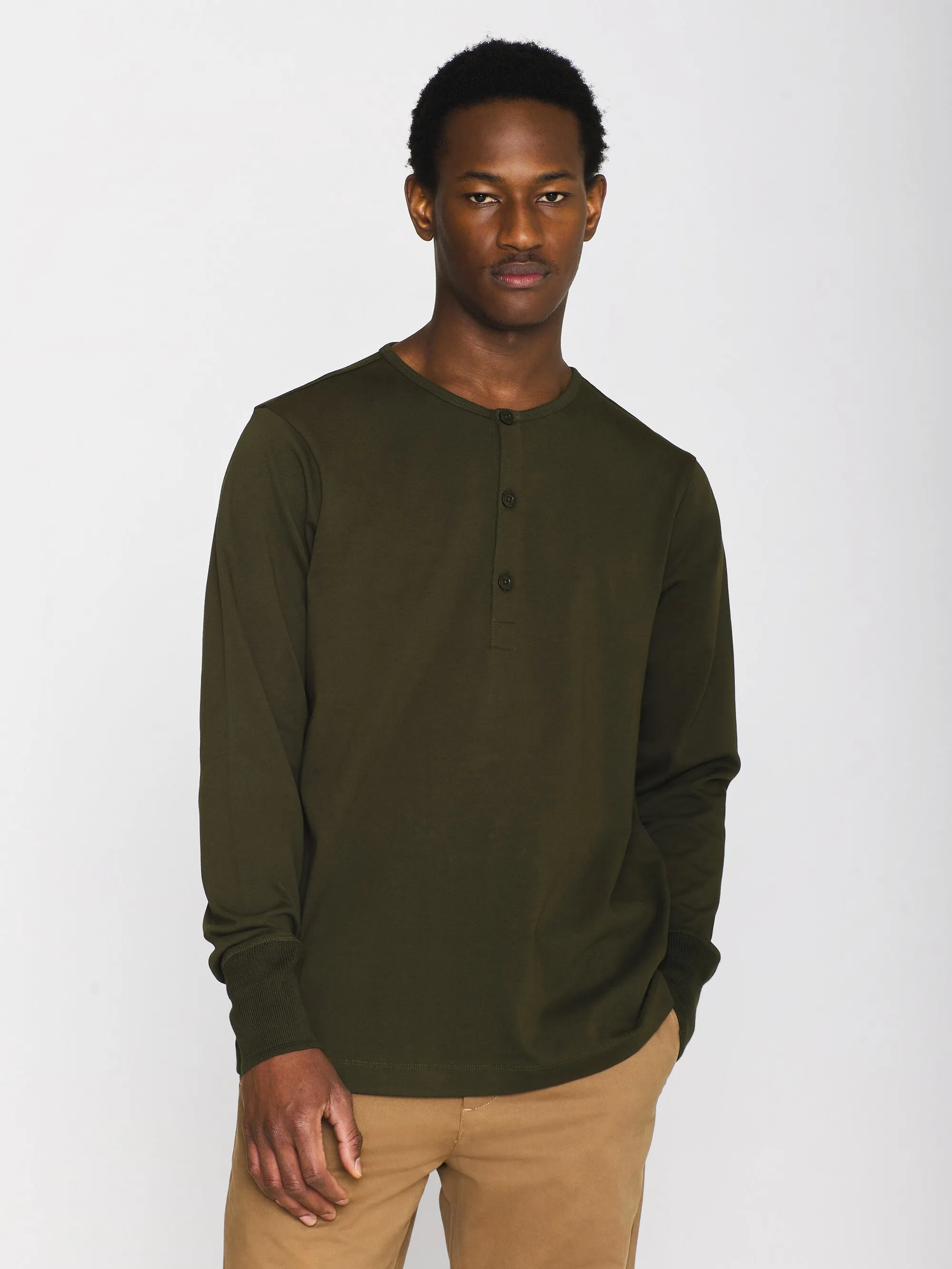BO long sleeve henley - Regenerative Organic Certified - GOTS/Vegan - Forrest Night Knowledge Cotton