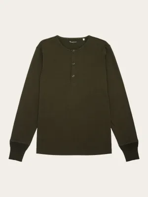 BO long sleeve henley - Regenerative Organic Certified - GOTS/Vegan - Forrest Night Knowledge Cotton