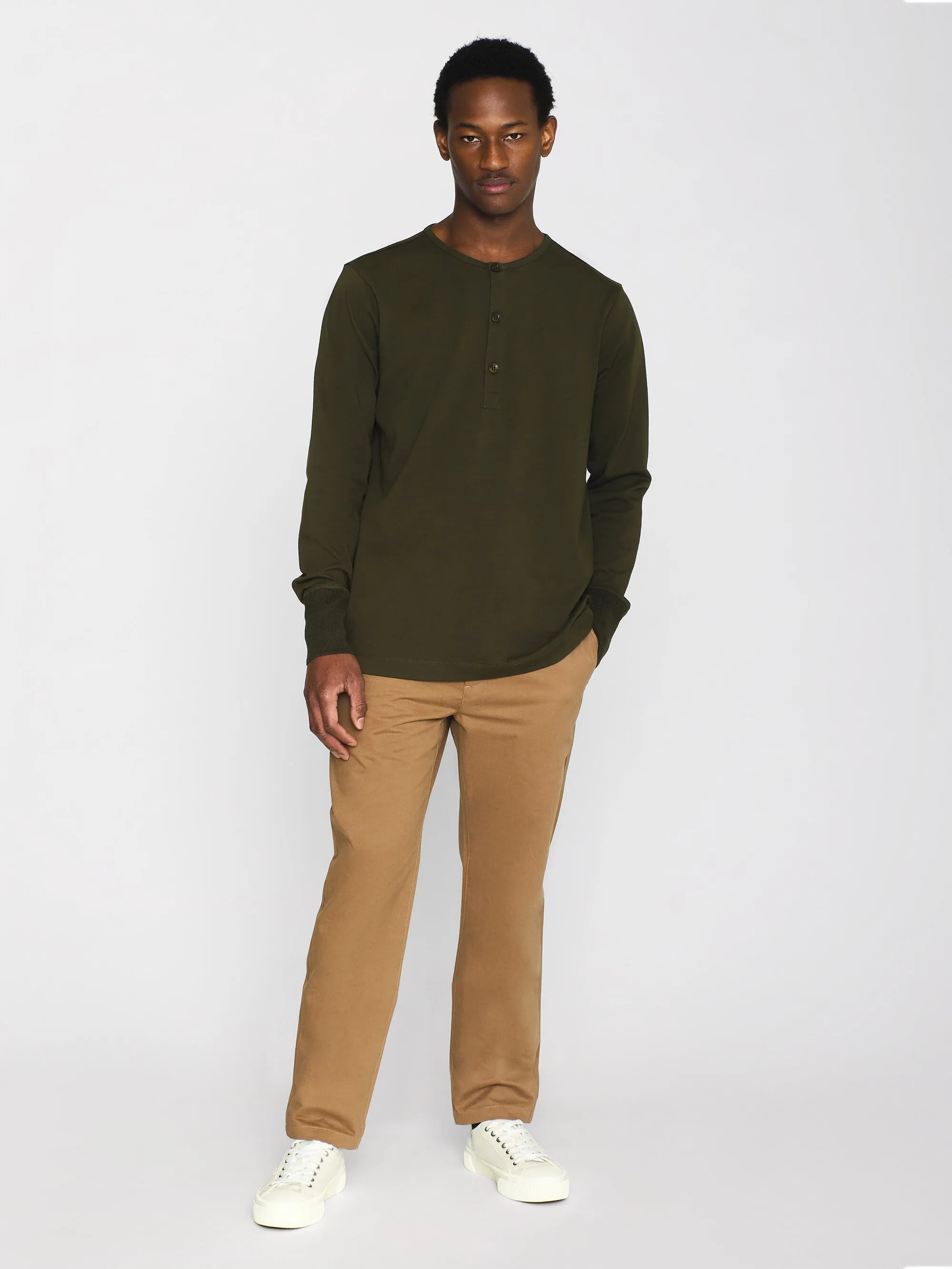 BO long sleeve henley - Regenerative Organic Certified - GOTS/Vegan - Forrest Night Knowledge Cotton