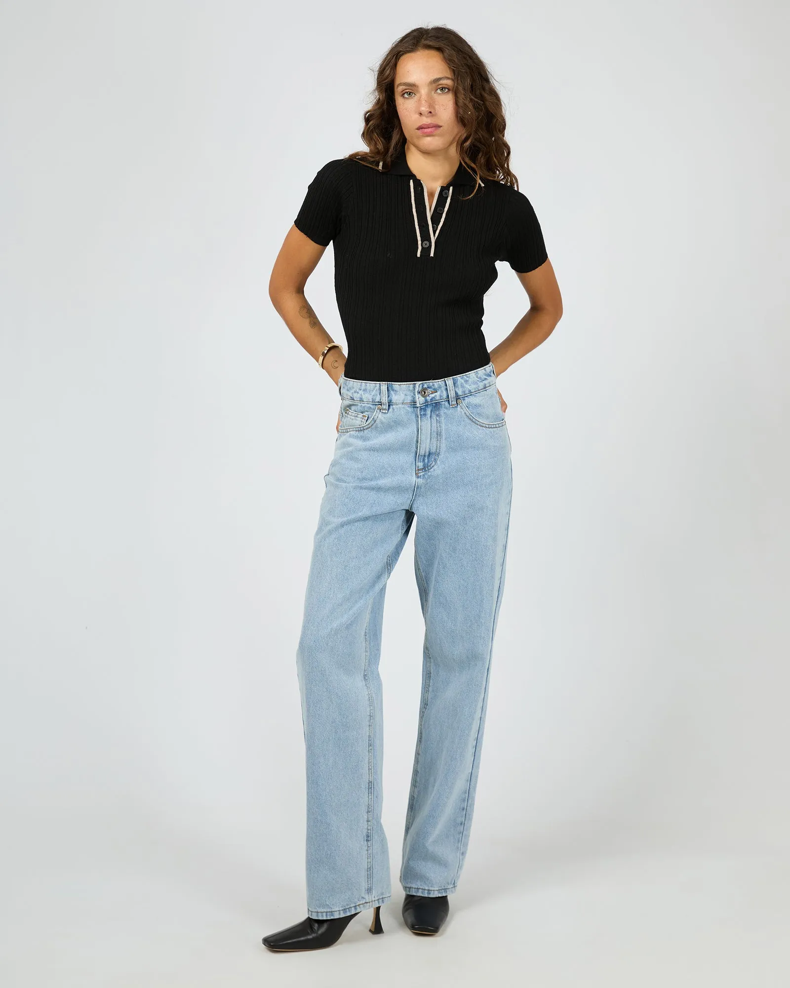 Clover Polo Top Black