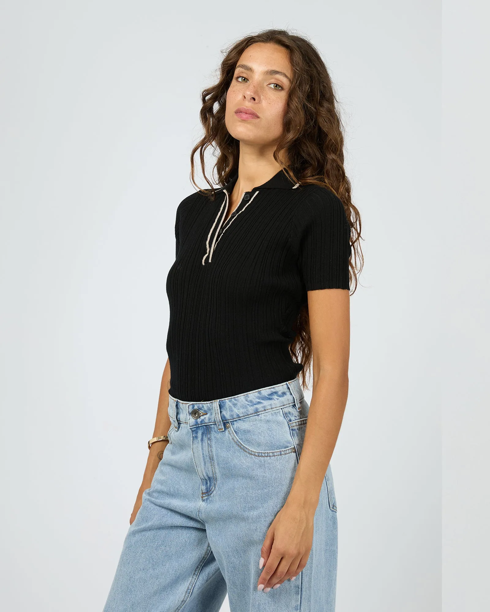 Clover Polo Top Black
