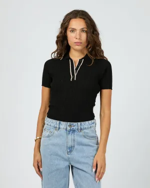 Clover Polo Top Black