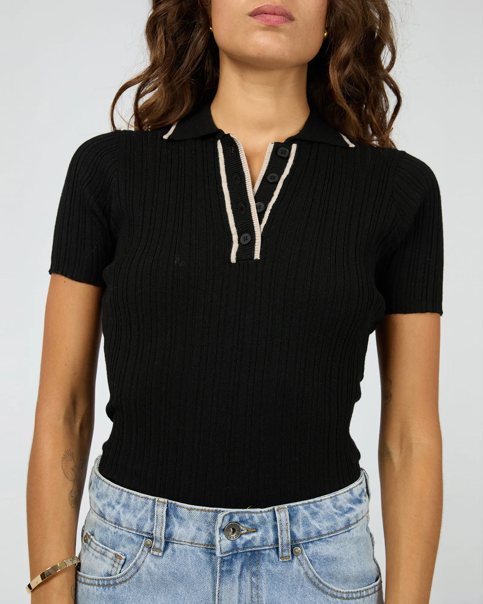 Clover Polo Top Black