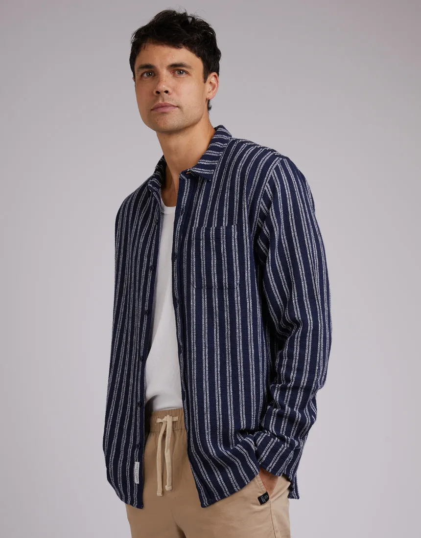 Coen Stripe Long Sleeve Shirt Navy