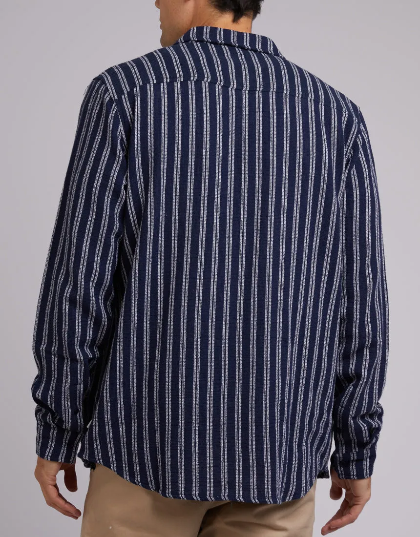 Coen Stripe Long Sleeve Shirt Navy