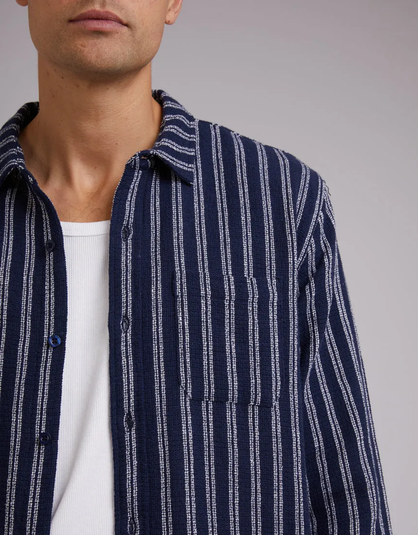 Coen Stripe Long Sleeve Shirt Navy