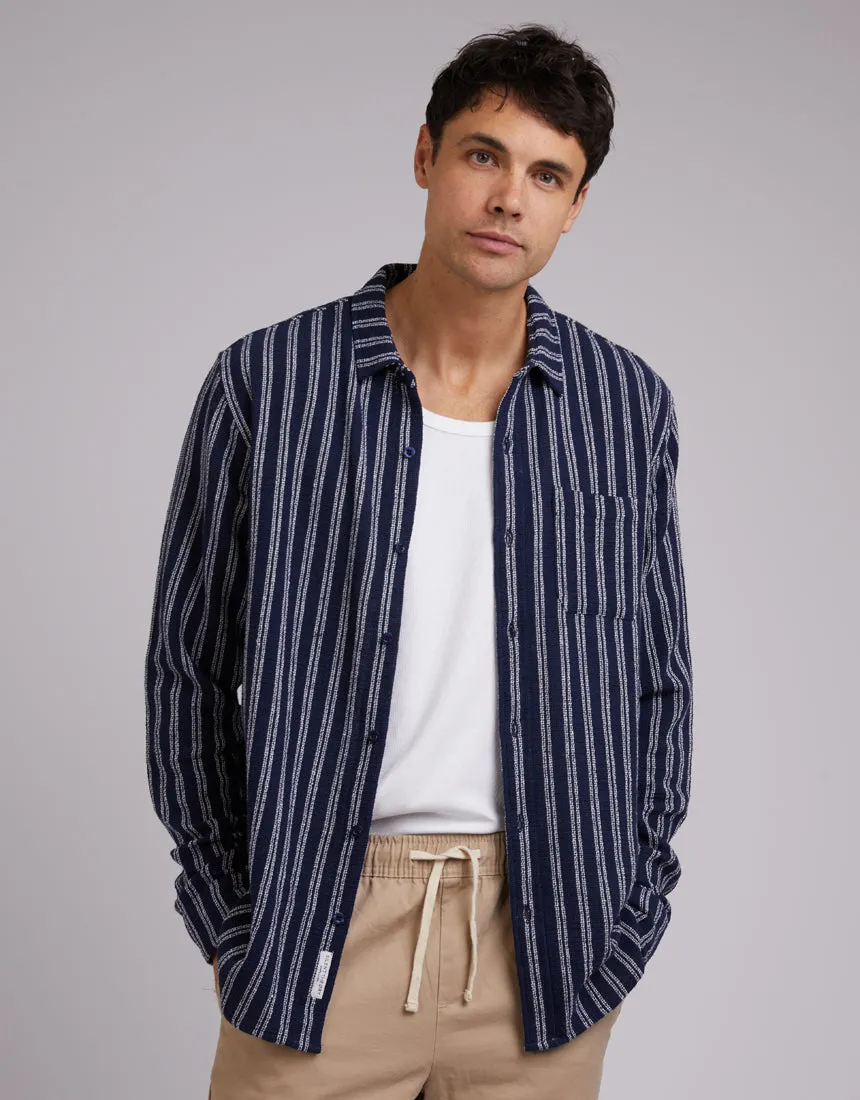 Coen Stripe Long Sleeve Shirt Navy