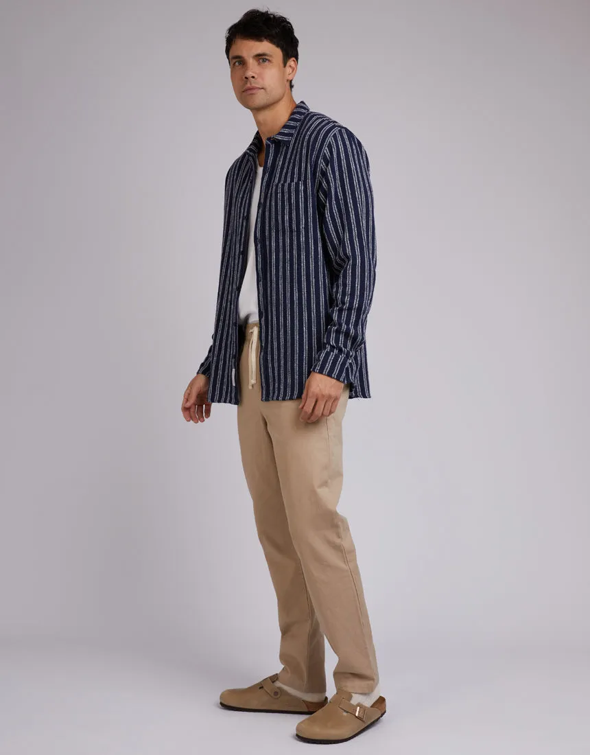 Coen Stripe Long Sleeve Shirt Navy