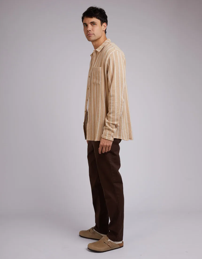 Coen Stripe Long Sleeve Shirt Tan
