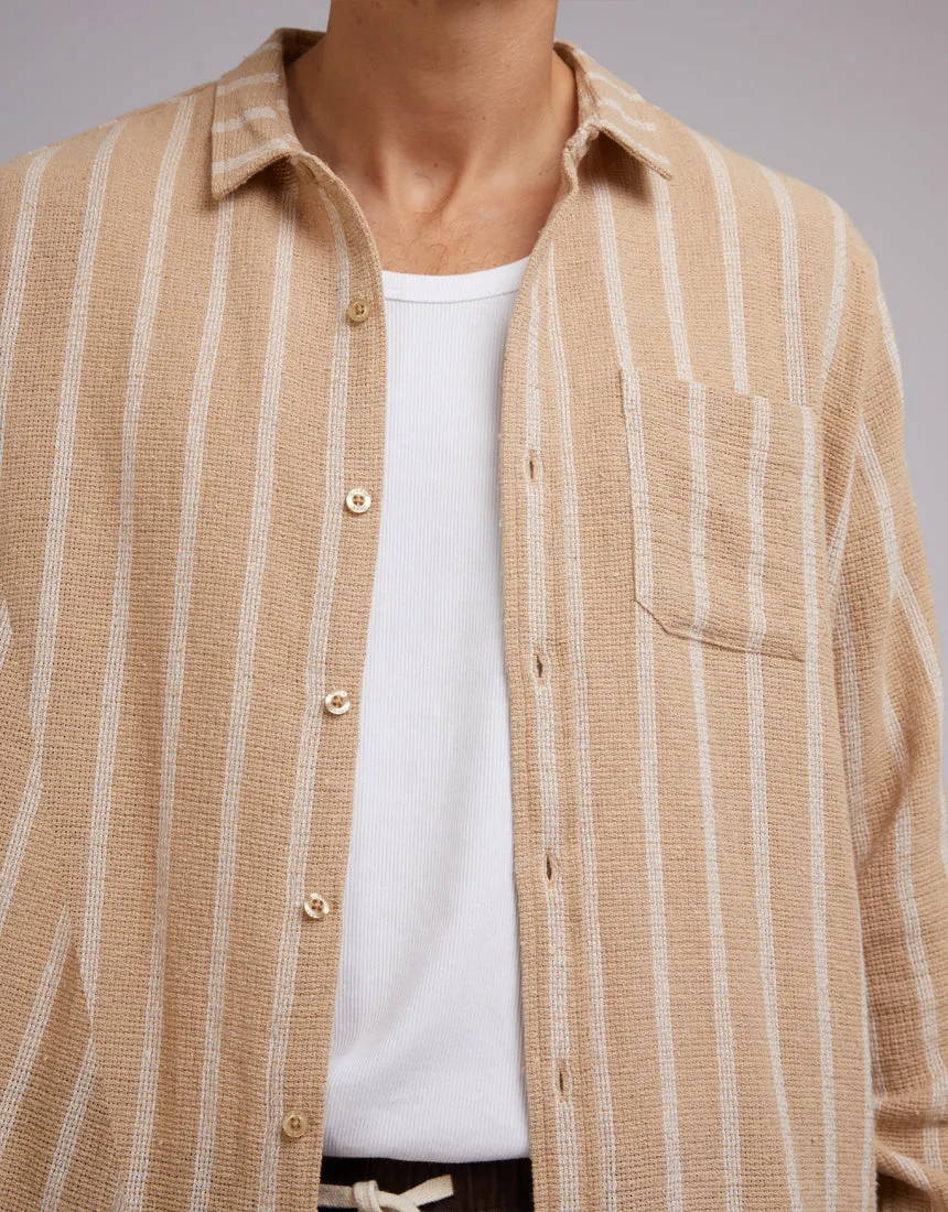 Coen Stripe Long Sleeve Shirt Tan