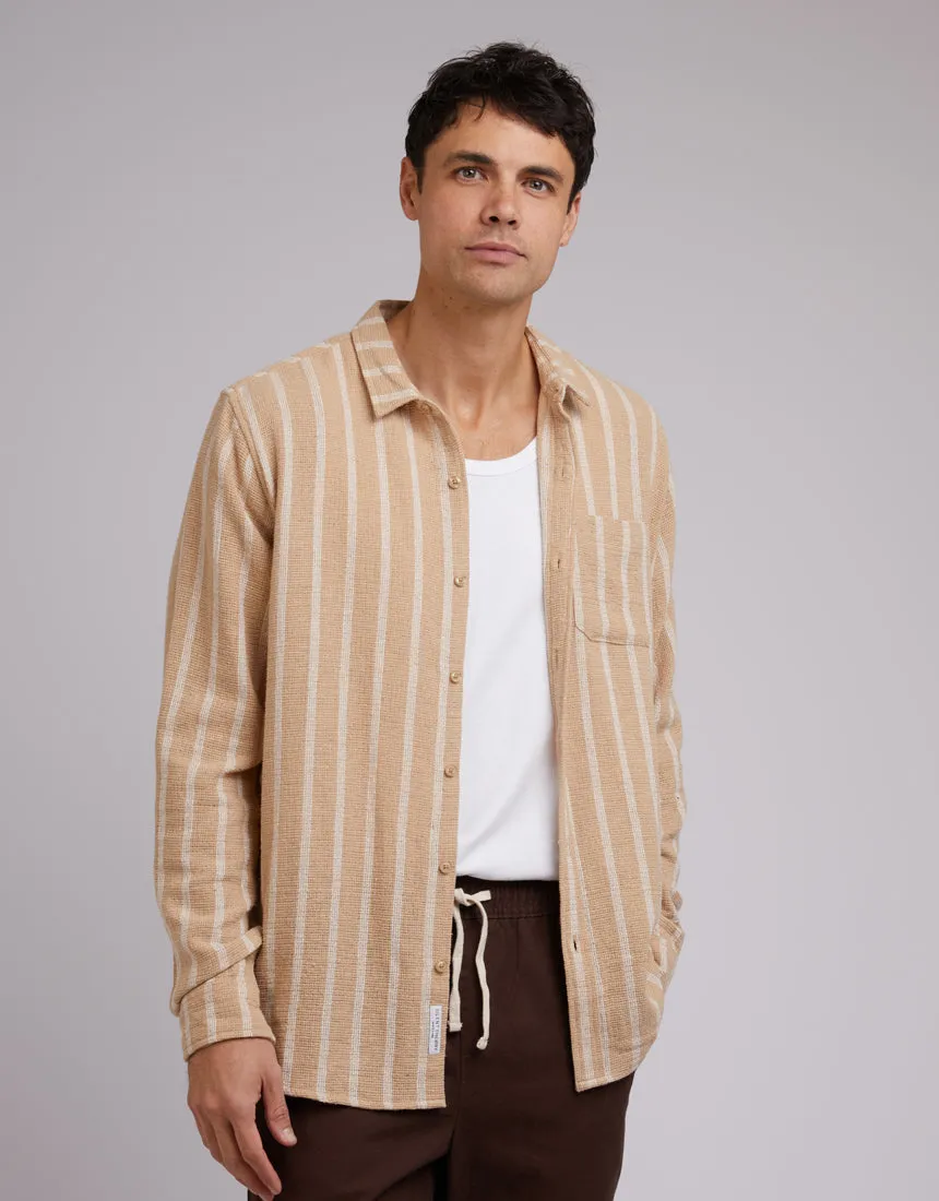 Coen Stripe Long Sleeve Shirt Tan