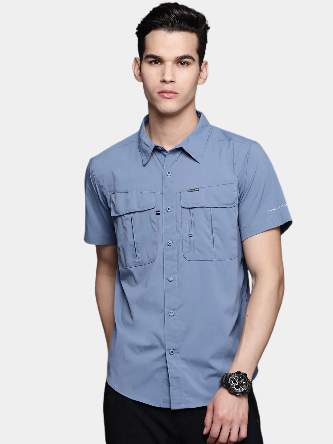 Columbia Men Blue Omni-Wick Newton Ridge Short Sleeve Shirt
