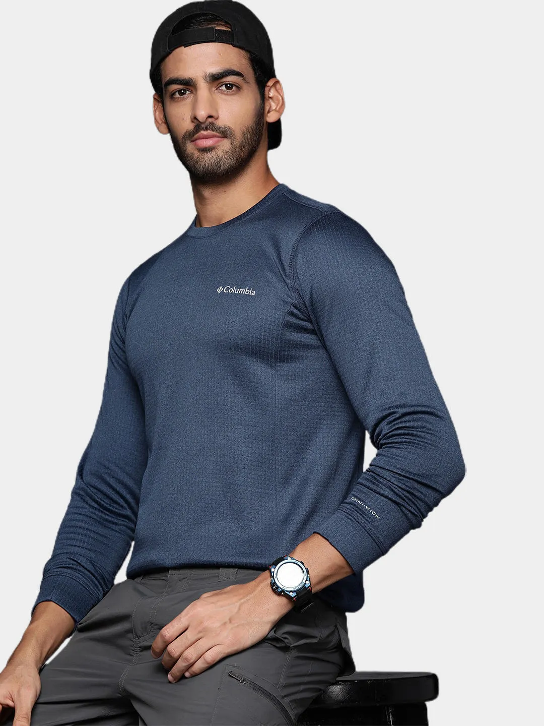 Columbia Men Blue Omni-Wick Park View Crew Fleece Jacket
