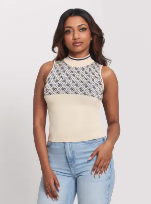 Cream Blue Logo Lise Knit Top Guess