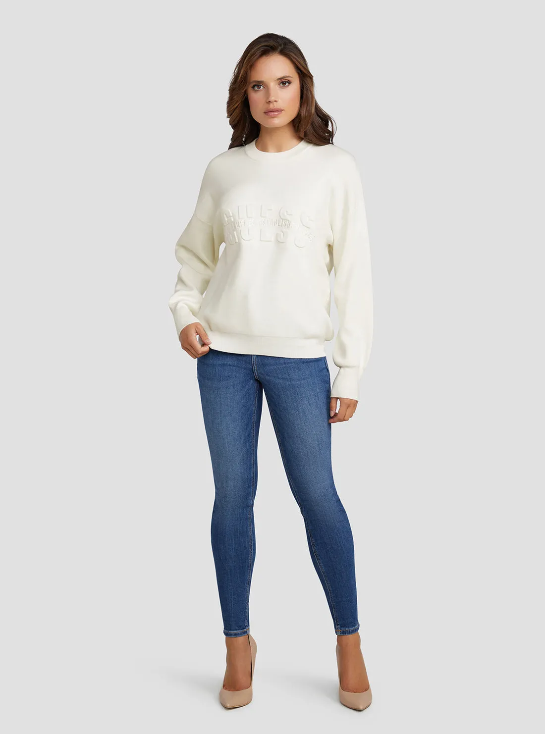 Cream White Odette Logo Jumper Guess